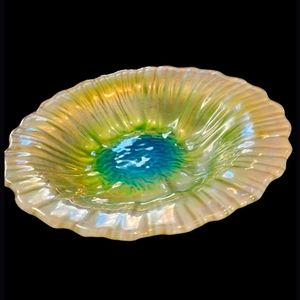 Vintage Opal Pearl Iridescent Flower Glass Plate Candy Dish Centerpiece Artwork
